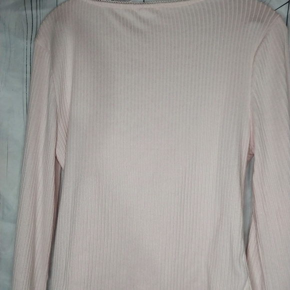 Derek Heart Light Pink Ribbed Ruched Bust Square Neck Bell Sleeve Top - Picture 9 of 9